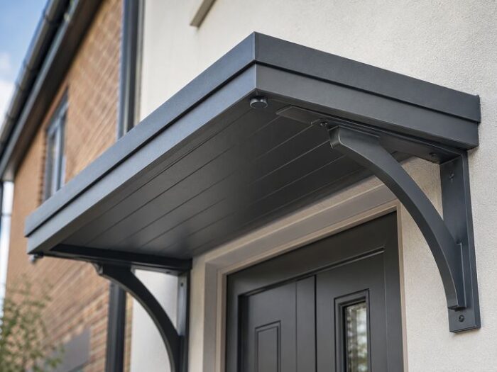 This Simple Aluminum Canopy Upgrade Is Changing the Game for Homeowners Across the UK 4 Aluminum Canopy brackets and underside detail above a UK front door