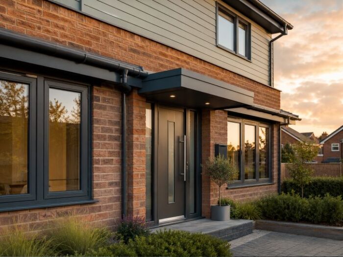 This Simple Aluminum Canopy Upgrade Is Changing the Game for Homeowners Across the UK 5 Aluminium door canopy matched to aluminium window surrounds on a UK home