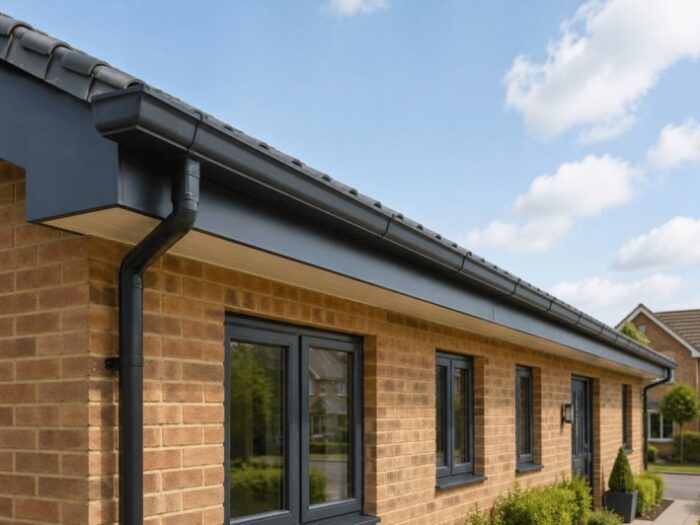 Aluminium Guttering in Chelmsford, Essex 4 Powder-coated aluminium guttering installed on a Chelmsford roofline