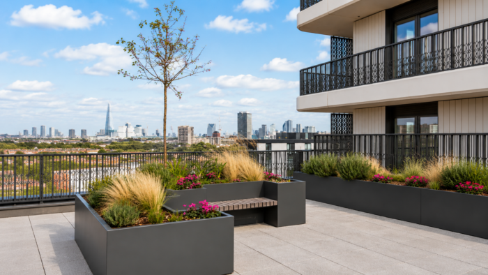 Custom Made Metal Planters for Premium Outdoor Spaces 6 Custom made metal planters for commercial outdoor spaces including restaurants hotels and office entrances