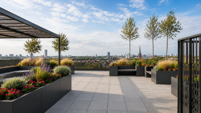 Custom Made Metal Planters for Premium Outdoor Spaces 5 Custom made metal planters in corten steel finish for warm natural outdoor landscape design