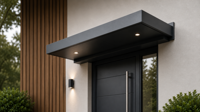 Door Canopy Guide for UK Entrances 5 Sleek door canopy installed above a modern front door with a refined architectural finish.