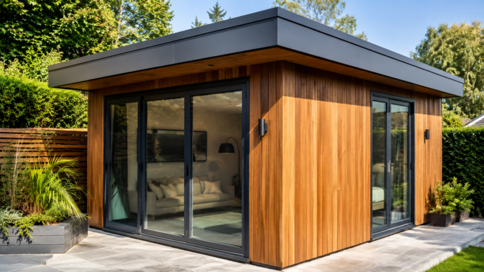 Flat Roof Drip Edge Trim: A Complete UK Guide to Roof Perimeter Details 7 Flat roof drip edge trim along a modern roofline with dark metal edging and timber-effect exterior cladding.