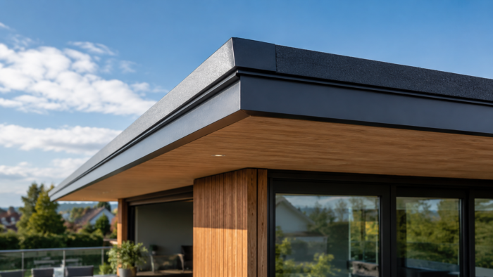 Flat Roof Drip Edge Trim: A Complete UK Guide to Roof Perimeter Details 6 Flat roof drip edge trim fitted to a contemporary garden studio with timber cladding.