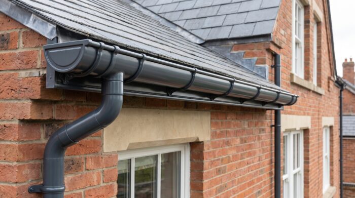 Half Round Gutter: 7 Smart UK Buying Tips 4 Half round gutter profile diagram showing the curved rainwater channel, support bracket and roof edge detail.