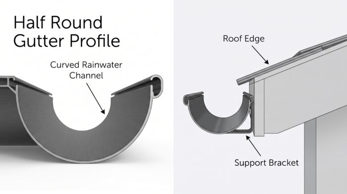 Half Round Gutter: 7 Smart UK Buying Tips 6 Half round gutter after light rain showing water droplets and a neat round downpipe connection.