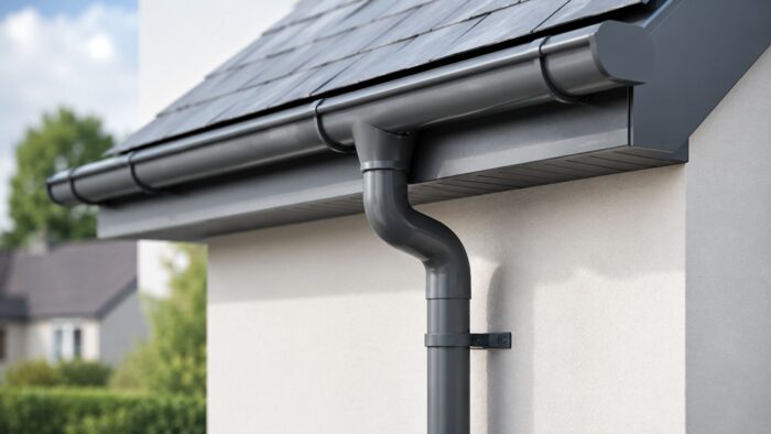 Round Gutter Downpipe: 11 Smart Planning Tips for UK Properties 5 Round gutter downpipe fitted to a modern home with neat guttering and exterior finish