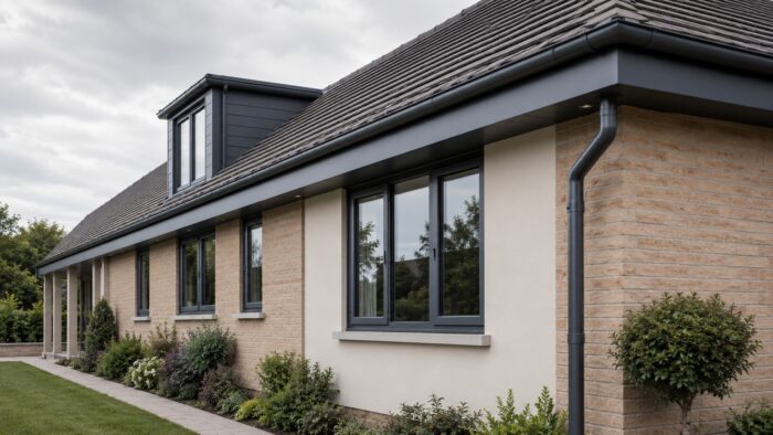 Choosing Aluminium Fascias for a Cleaner, Better UK Roofline 6 Deep grey aluminium fascias fitted to a UK property with a sleek and modern exterior look.