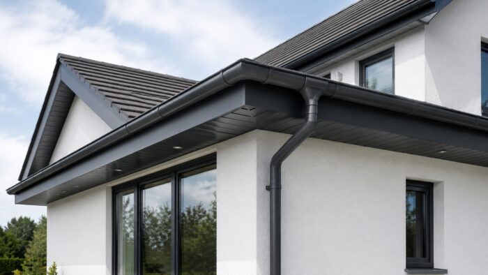 Choosing Aluminium Fascias for a Cleaner, Better UK Roofline 4 Aluminium fascias along a clean roof edge design on a contemporary UK residential property.