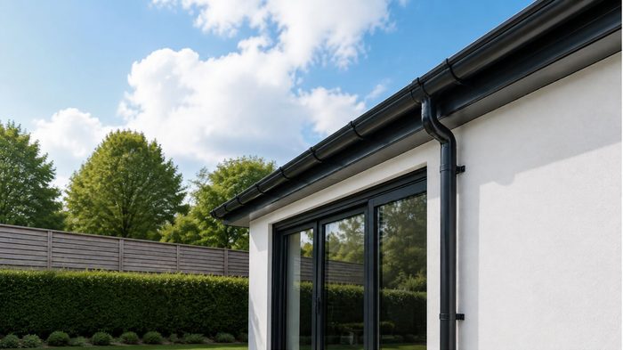 Metal Rain Gutters: Benefits, Types and Choosing the Right System 4 Metal rain gutters enhancing the appearance of a modern UK home exterior