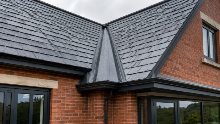 Planning a Box Valley Gutter for Reliable UK Roof Drainage 6 Box valley gutter installed between two roof sections on a modern UK home.