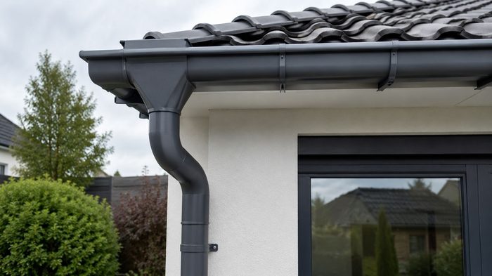 Metal-rain-gutters-uk-building 4 Metal rain gutters featuring a half round gutter profile on a residential roof