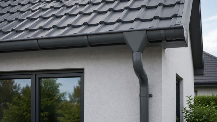 Metal-rain-gutters-uk-building 6 Aluminium metal rain gutters providing durable roof drainage for a modern property