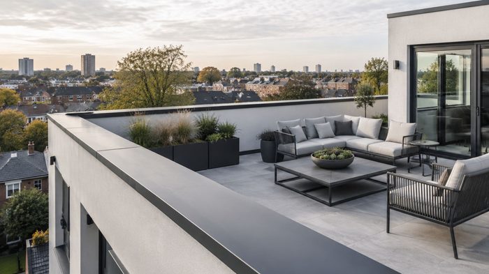 Parapet Coping: Getting the Roof Edge Right on UK Buildings 6 Parapet coping fitted to a modern commercial building roof perimeter