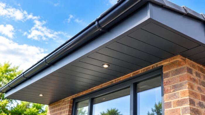 Choosing the Right Soffit Board for a Better UK Roofline 4 Soffit board fitted to a modern UK home with clean fascia and rainwater goods.
