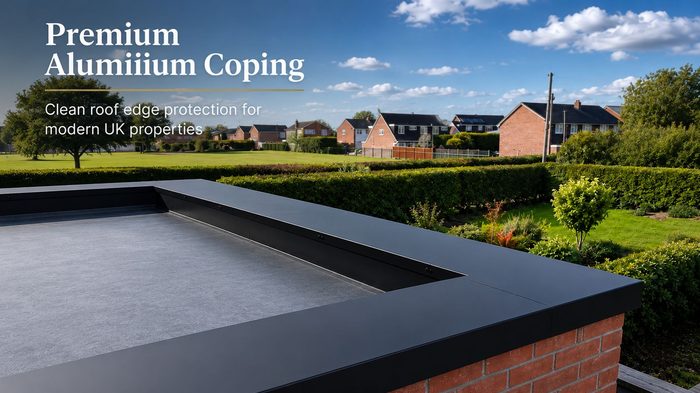 Aluminium Copings Guide: Durable Parapet Wall Protection UK 4 Aluminium copings installed on a modern parapet roof edge, providing durable wall protection and clean architectural finishing for UK buildings.