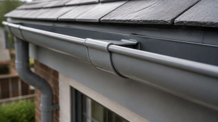 Gutter Union: A Complete Guide to Connecting Aluminium Rainwater Systems 4 Close-up gutter union fitted between aluminium gutters, showing a clean connection point in a modern roof drainage system.