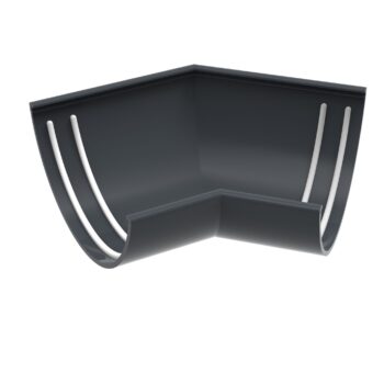 Aluminium half round gutter with 135° internal corner fitting.
