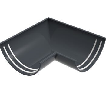 Aluminium gutter system with half round design and 90° internal corner fitting