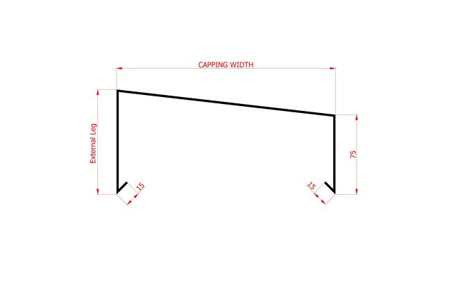 Diagram showing dimensions of aluminium sloped coping with size indicators for accurate fitting