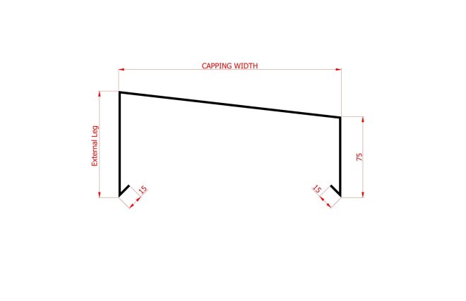 Diagram showing dimensions of aluminium sloped coping with size indicators for accurate fitting