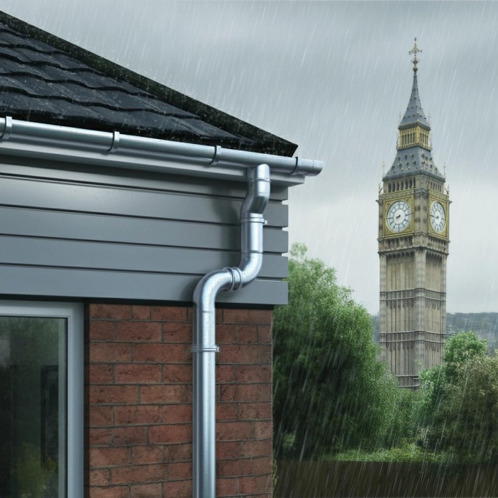 Prepare Your Home for Heavy Winter Rains with Durable Aluminium Guttering 3 Close-up of aluminium guttering installation along the roof edge, showcasing its durable material and design.