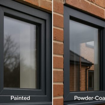 Aluminium window frames in Chelmsford home, comparison of painted vs powder-coated finish