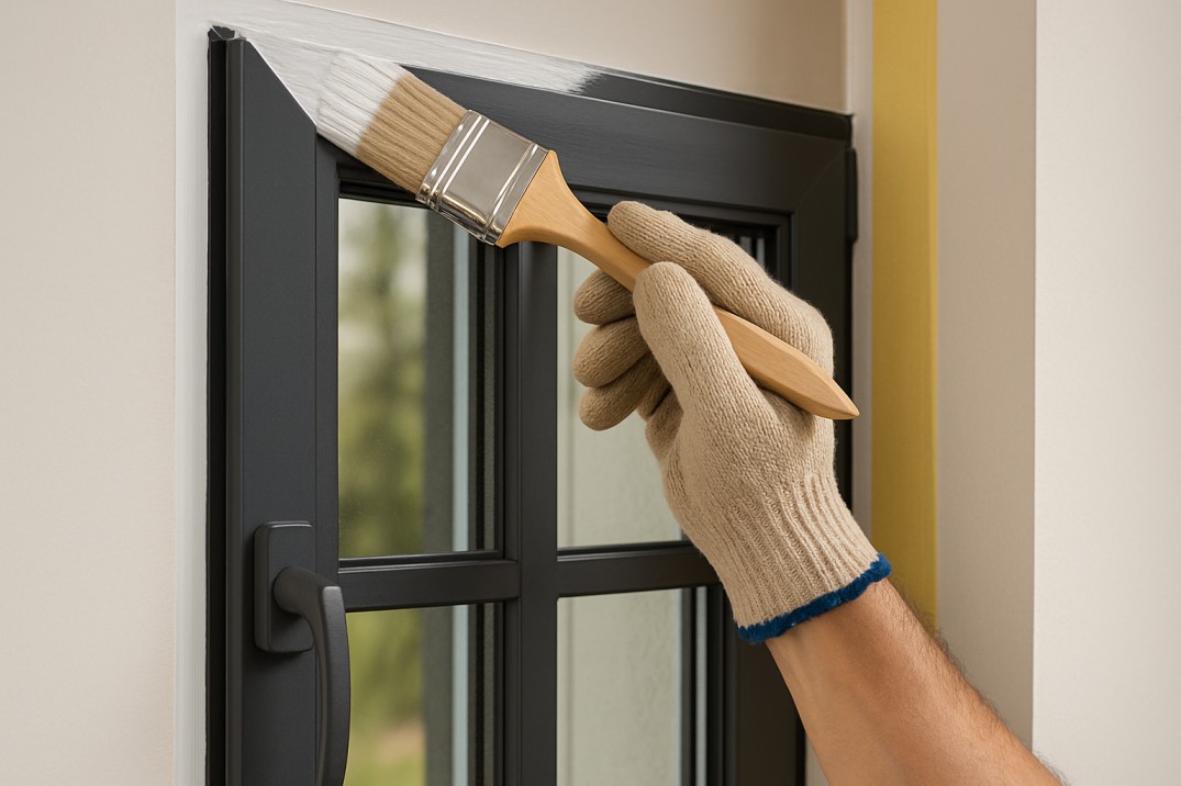 Can You Paint Aluminium Window Frames? | Contractor preparing an aluminium frame with masking and primer
