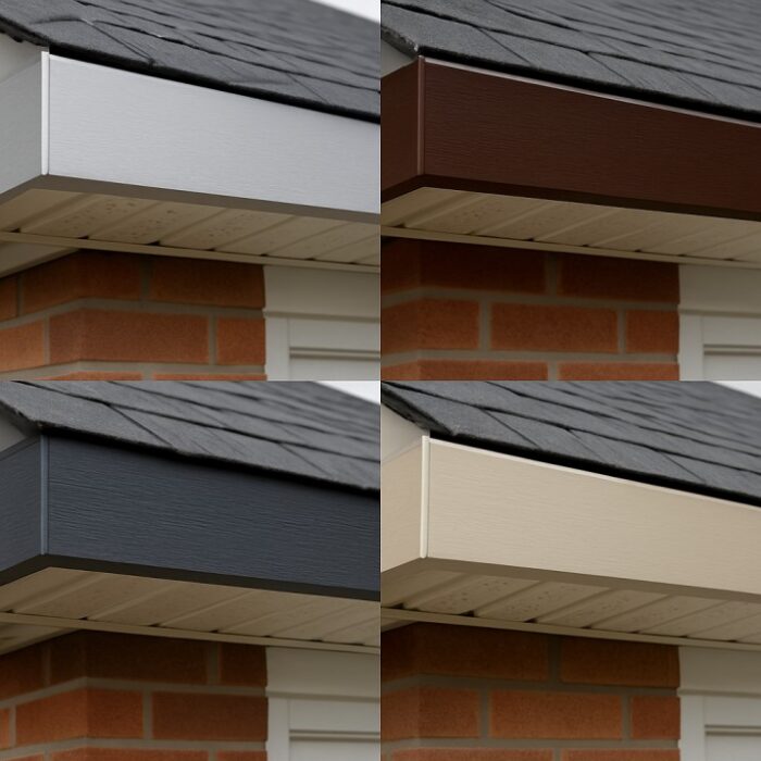 Aluminium fascia board colour options in black, brown, white and cream for different home styles