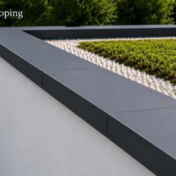 flat roof aluminium coping used on a green roof edge with dark grey finish and modern architectural detailing.