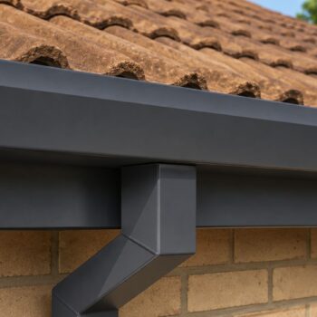 UK residential building with box guttering fitted along the roofline.