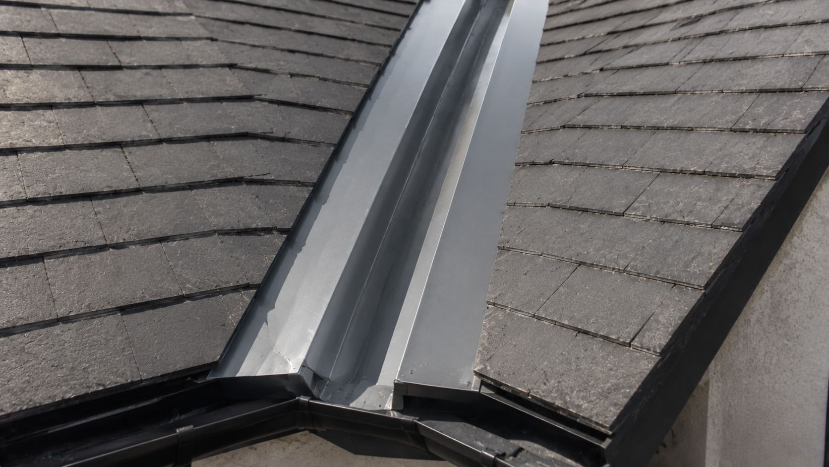Box valley gutter roof system installed for effective rainwater drainage on a modern building
