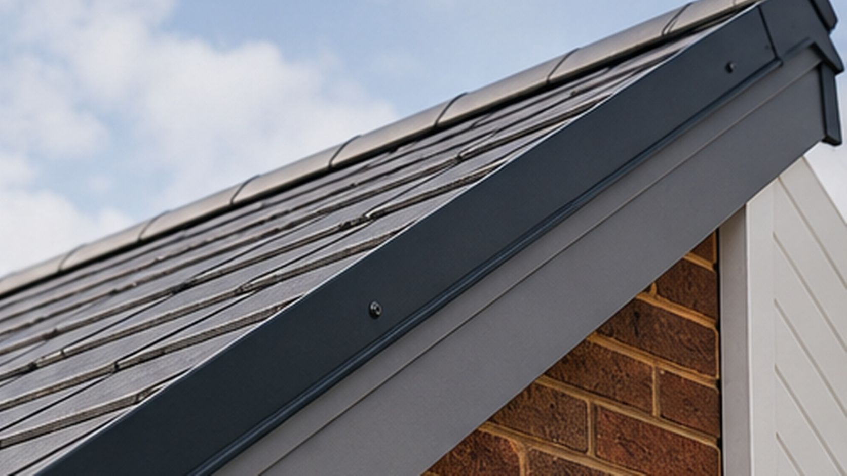 Roof edge flashing corner detail showing a clean aluminium roof edge finish