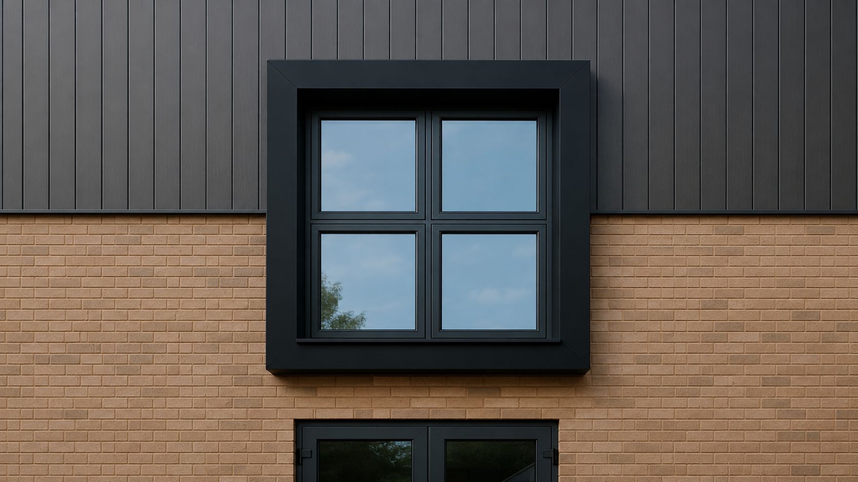 Window aluminium profile around a modern UK home window with clean architectural detailing