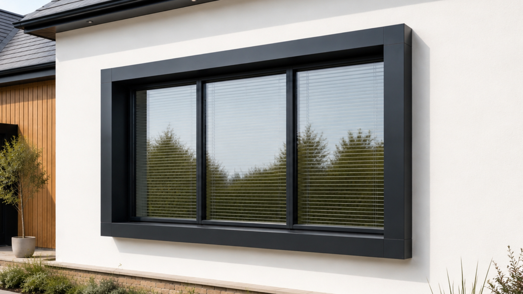 Stylish residential frontage featuring high-quality window frames.